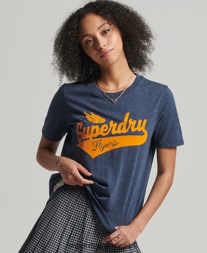 ヴィンテージスクリプトスタイルカレッジTシャツ 女性 Superdry 衣類 海軍 2J62PZ6283