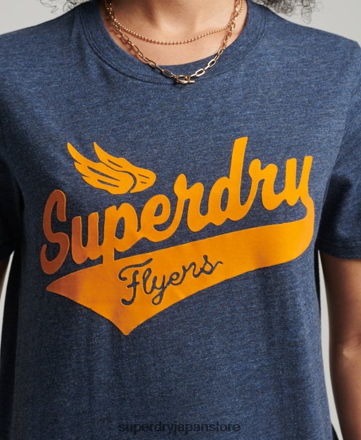 ヴィンテージスクリプトスタイルカレッジTシャツ 女性 Superdry 衣類 海軍 2J62PZ6283