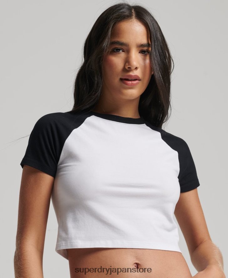 オーガニックコットン クロップドベースボール Tシャツ 女性 Superdry 衣類 白 2J62PZ6290