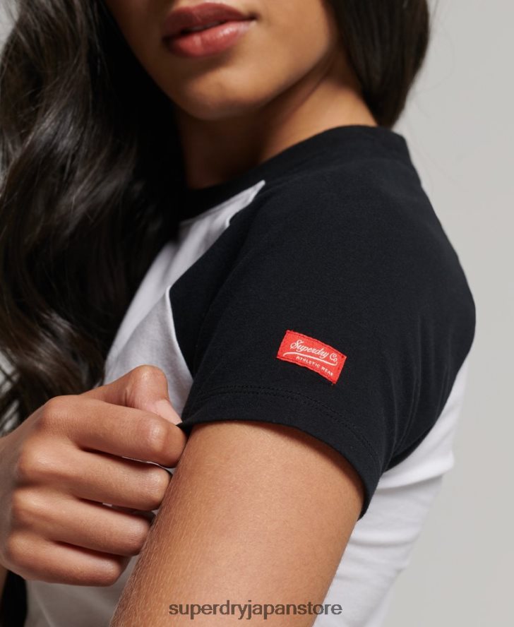 オーガニックコットン クロップドベースボール Tシャツ 女性 Superdry 衣類 白 2J62PZ6290