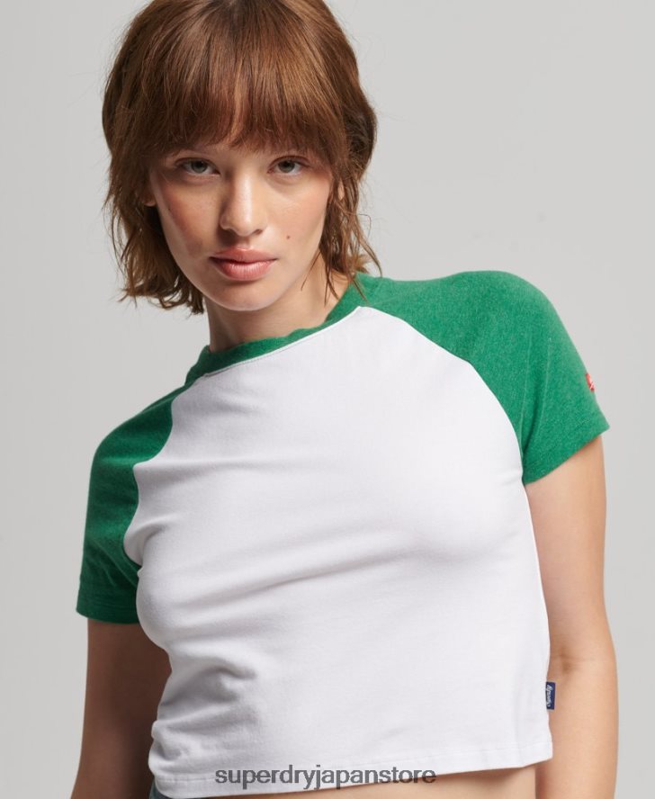 オーガニックコットン クロップドベースボール Tシャツ 女性 Superdry 衣類 緑 2J62PZ6291