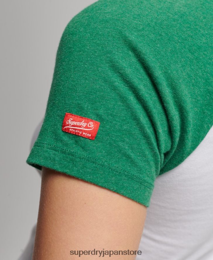 オーガニックコットン クロップドベースボール Tシャツ 女性 Superdry 衣類 緑 2J62PZ6291
