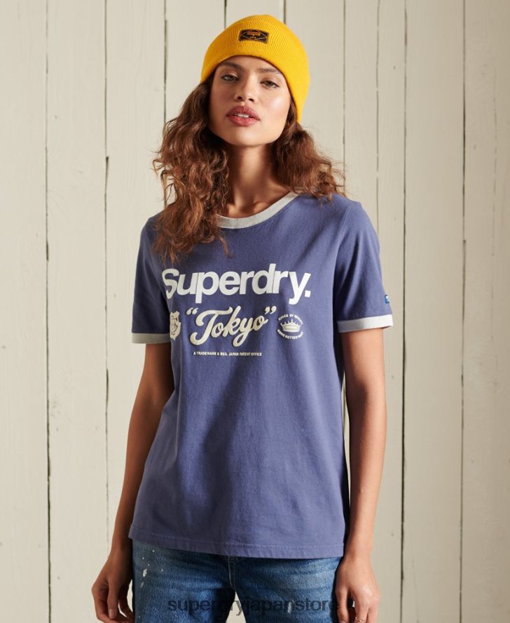 コアロゴ アメリカンクラシック リンガーTシャツ 女性 Superdry 衣類 海軍 2J62PZ6298