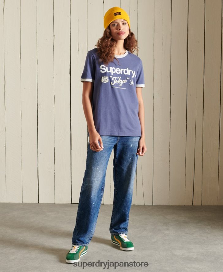 コアロゴ アメリカンクラシック リンガーTシャツ 女性 Superdry 衣類 海軍 2J62PZ6298