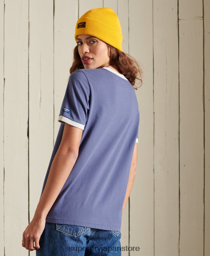 コアロゴ アメリカンクラシック リンガーTシャツ 女性 Superdry 衣類 海軍 2J62PZ6298