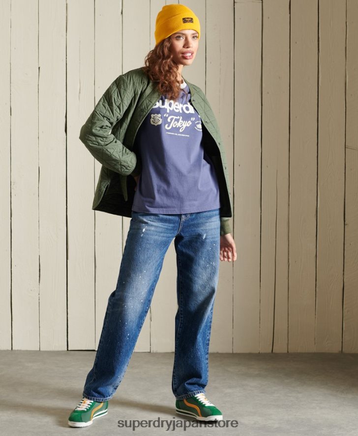 コアロゴ アメリカンクラシック リンガーTシャツ 女性 Superdry 衣類 海軍 2J62PZ6298
