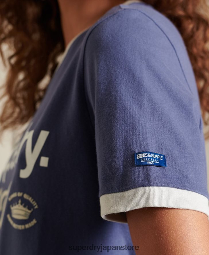 コアロゴ アメリカンクラシック リンガーTシャツ 女性 Superdry 衣類 海軍 2J62PZ6298
