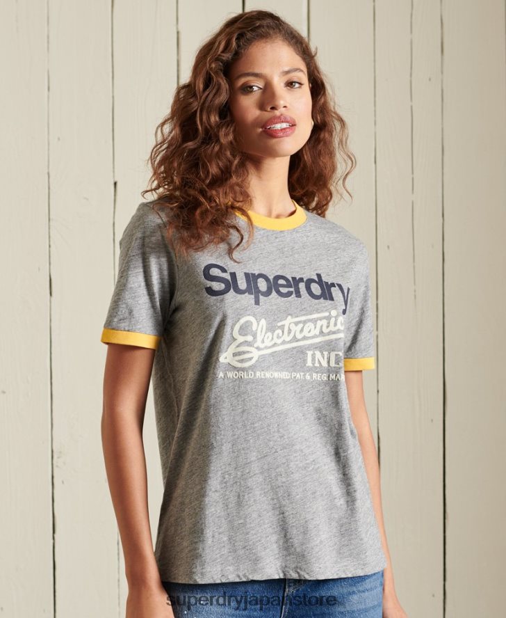 コアロゴ アメリカンクラシック リンガーTシャツ 女性 Superdry 衣類 グレー 2J62PZ6304