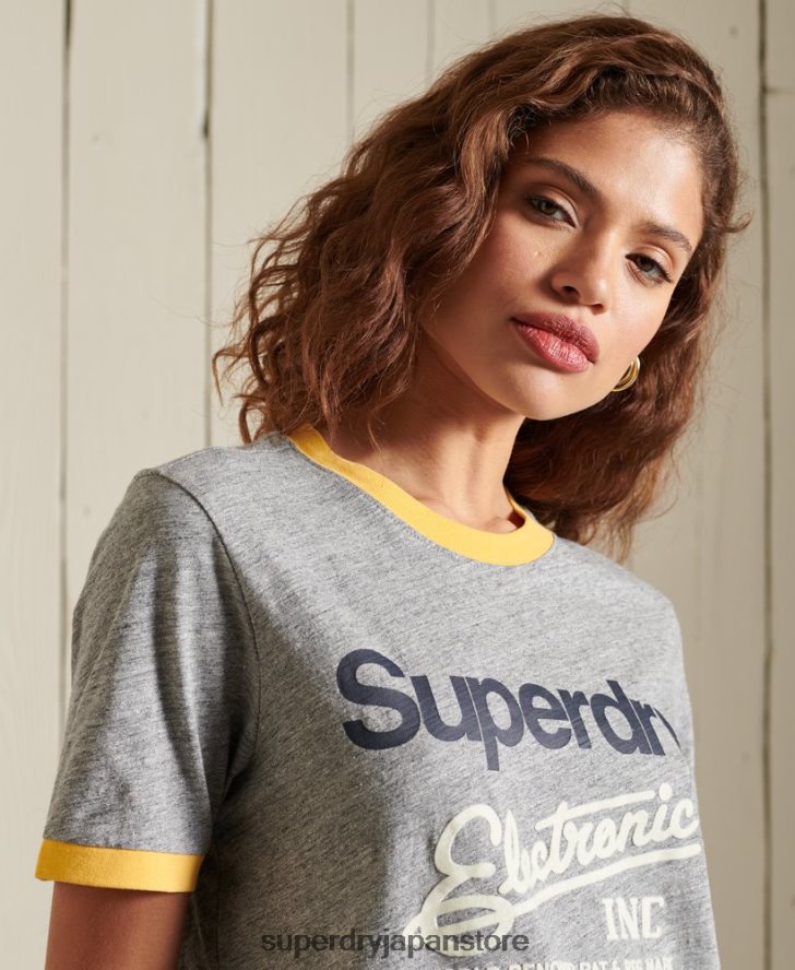 コアロゴ アメリカンクラシック リンガーTシャツ 女性 Superdry 衣類 グレー 2J62PZ6304