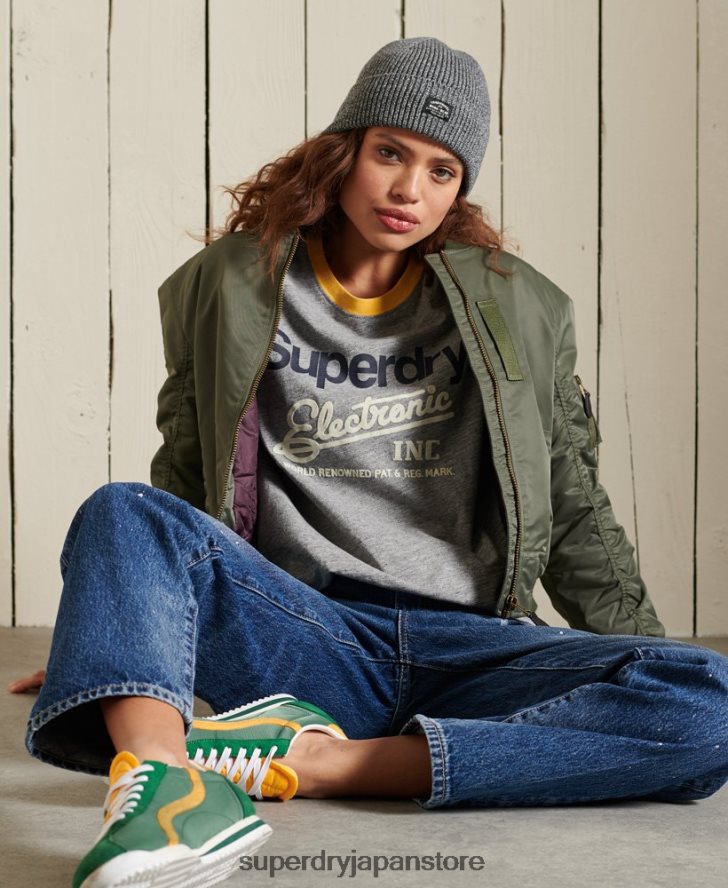 コアロゴ アメリカンクラシック リンガーTシャツ 女性 Superdry 衣類 グレー 2J62PZ6304
