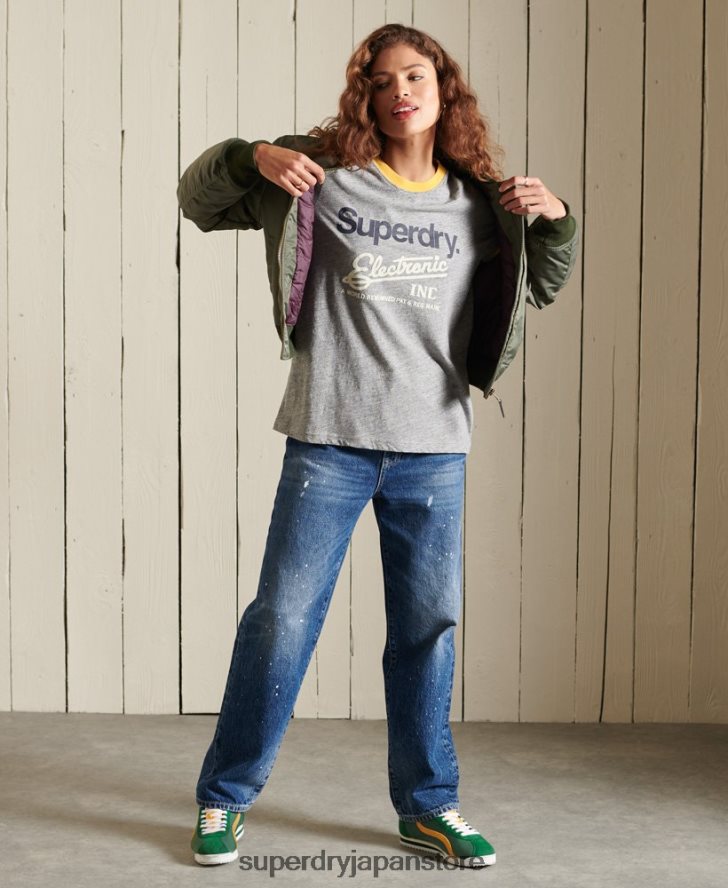 コアロゴ アメリカンクラシック リンガーTシャツ 女性 Superdry 衣類 グレー 2J62PZ6304