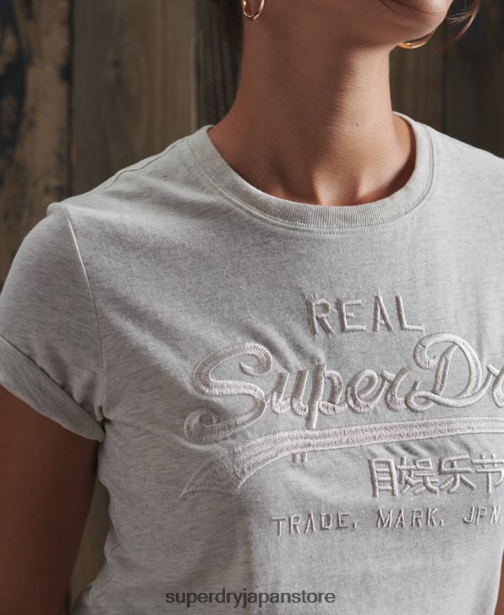 ヴィンテージロゴ 同系色刺繍 Tシャツ 女性 Superdry 衣類 ライトグレー 2J62PZ6305