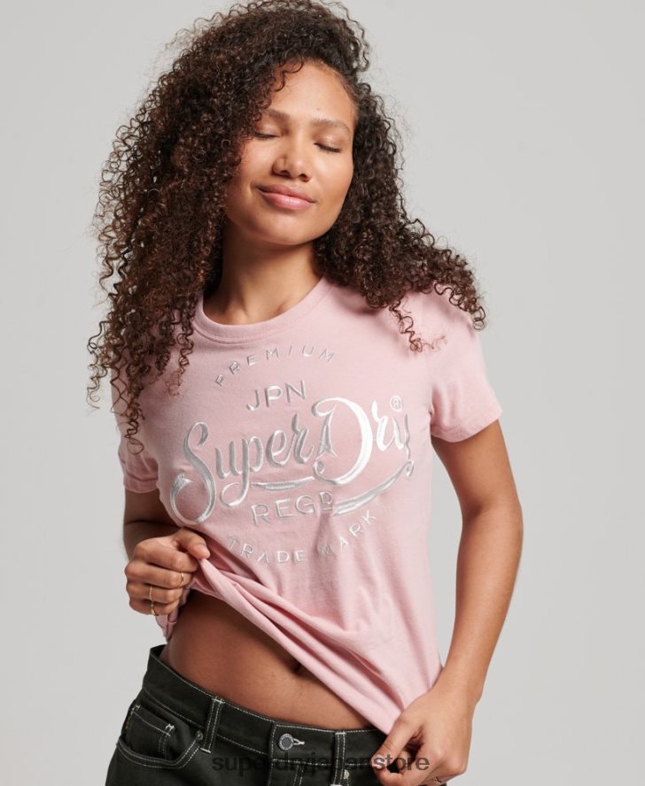 プレミアムスクリプト刺繍Tシャツ 女性 Superdry 衣類 ピンク 2J62PZ6307