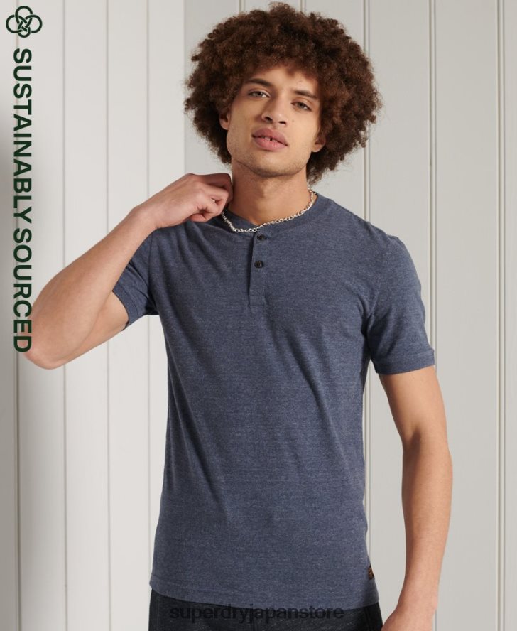 オーガニックコットン半袖ヘンリーTシャツ 男性 Superdry 衣類 海軍 2J62PZ6491