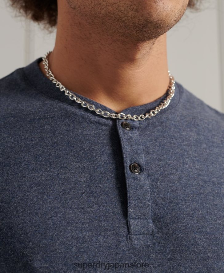 オーガニックコットン半袖ヘンリーTシャツ 男性 Superdry 衣類 海軍 2J62PZ6491