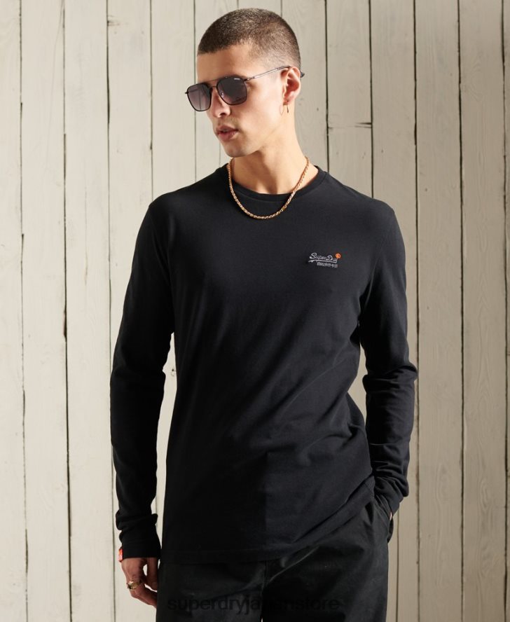 オーガニックコットン ヴィンテージ刺繍 Tシャツ 男性 Superdry 衣類 黒 2J62PZ6502