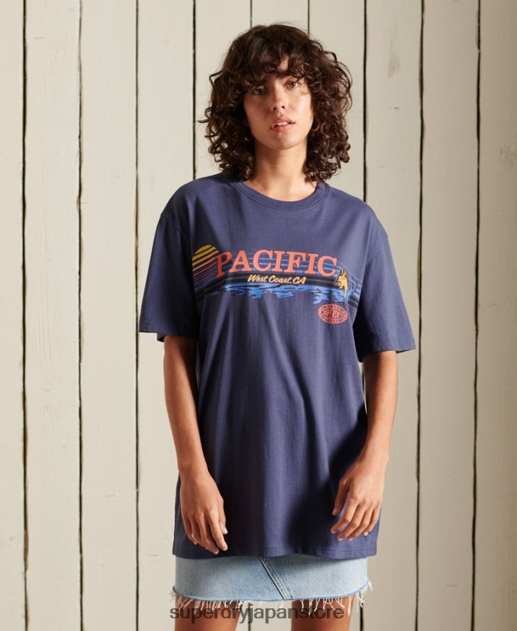 オーバーサイズ フロンティア グラフィック T シャツ 女性 Superdry 衣類 海軍 2J62PZ6761