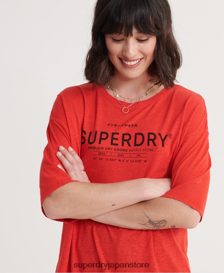 デザートリネンTシャツ 女性 Superdry 衣類 赤 2J62PZ6765