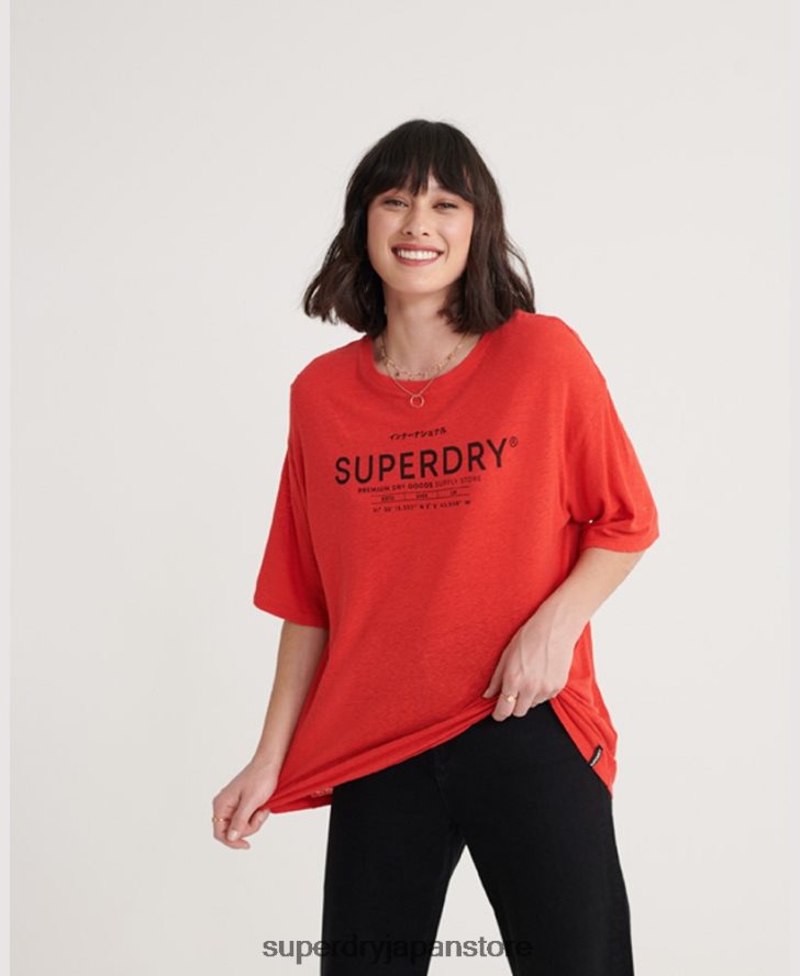 デザートリネンTシャツ 女性 Superdry 衣類 赤 2J62PZ6765
