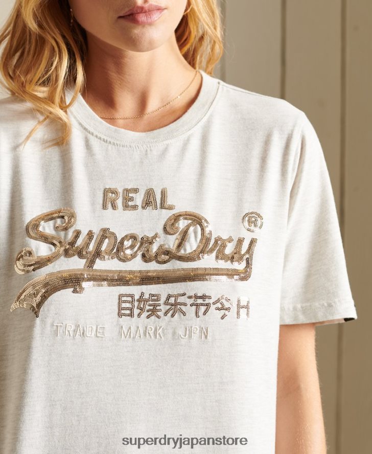 ヴィンテージロゴボヘミアンスパークルTシャツ 女性 Superdry 衣類 ベージュ 2J62PZ6774