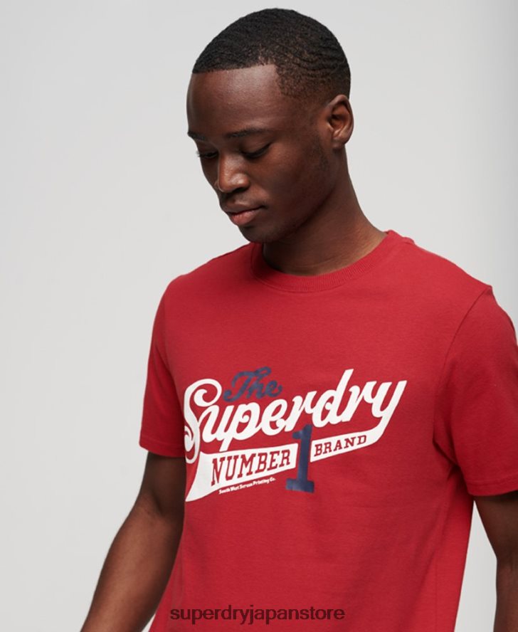 ヴィンテージ スクリプト カレッジ T シャツ 男性 Superdry 衣類 赤 2J62PZ88