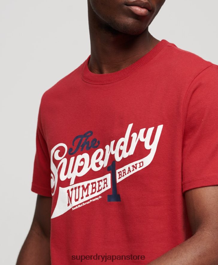 ヴィンテージ スクリプト カレッジ T シャツ 男性 Superdry 衣類 赤 2J62PZ88