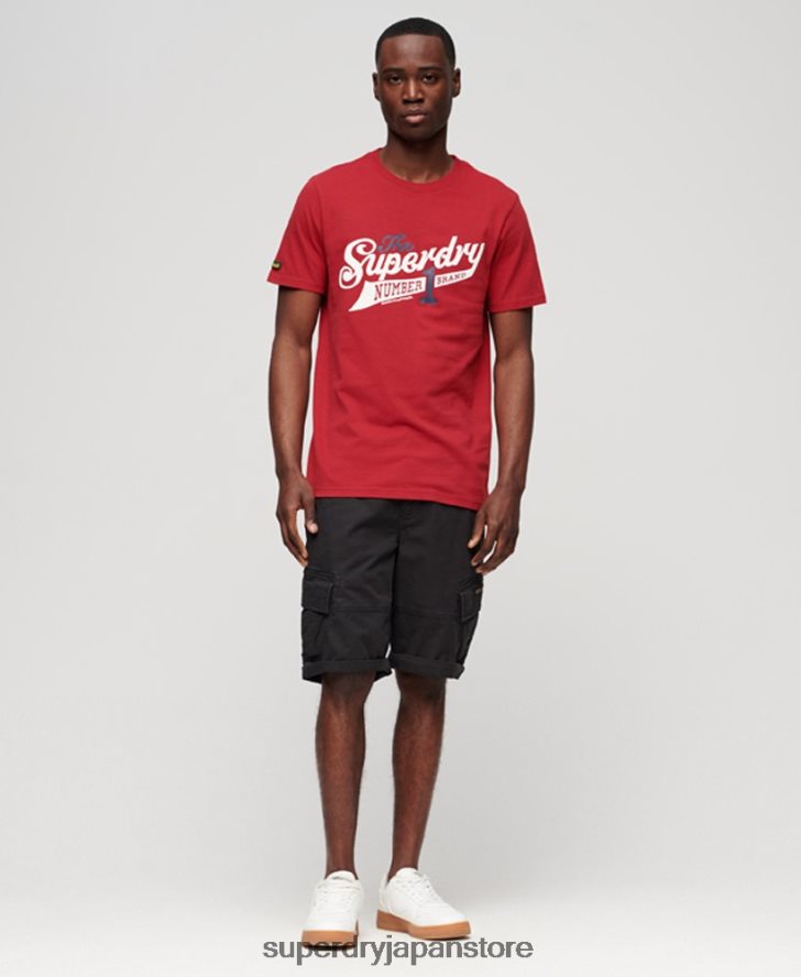 ヴィンテージ スクリプト カレッジ T シャツ 男性 Superdry 衣類 赤 2J62PZ88
