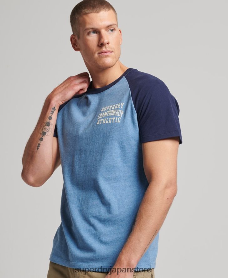 オーガニックコットン ヴィンテージ ジム アスレチック ラグラン T シャツ 男性 Superdry 衣類 濃紺 2J62PZ89