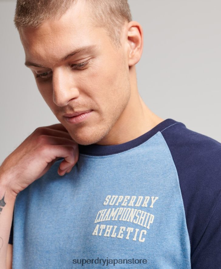 オーガニックコットン ヴィンテージ ジム アスレチック ラグラン T シャツ 男性 Superdry 衣類 濃紺 2J62PZ89