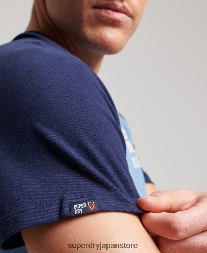 オーガニックコットン ヴィンテージ ジム アスレチック ラグラン T シャツ 男性 Superdry 衣類 濃紺 2J62PZ89