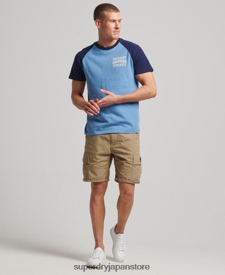 オーガニックコットン ヴィンテージ ジム アスレチック ラグラン T シャツ 男性 Superdry 衣類 濃紺 2J62PZ89