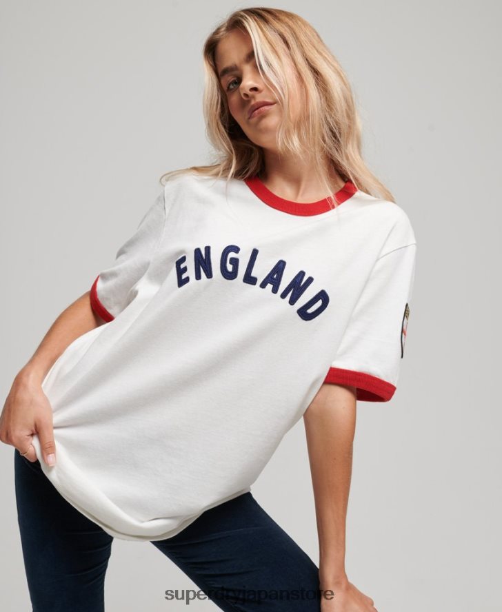 サッカーイングランドTシャツ 女性 Superdry x Ringspun 衣類 白 2J62PZ2745