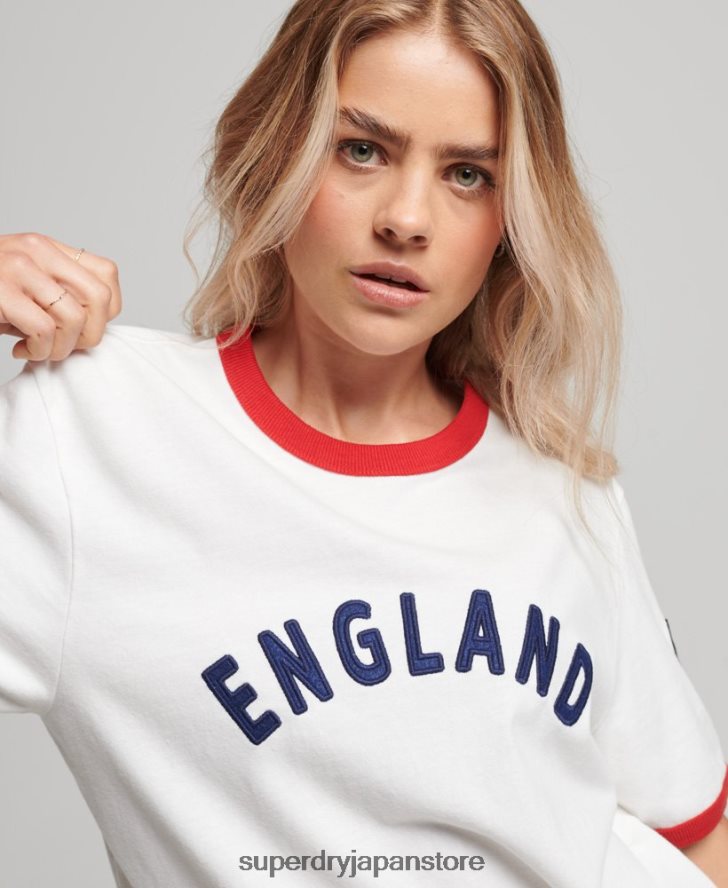 サッカーイングランドTシャツ 女性 Superdry x Ringspun 衣類 白 2J62PZ2745