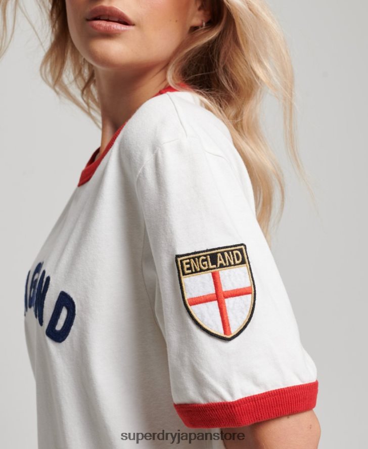サッカーイングランドTシャツ 女性 Superdry x Ringspun 衣類 白 2J62PZ2745