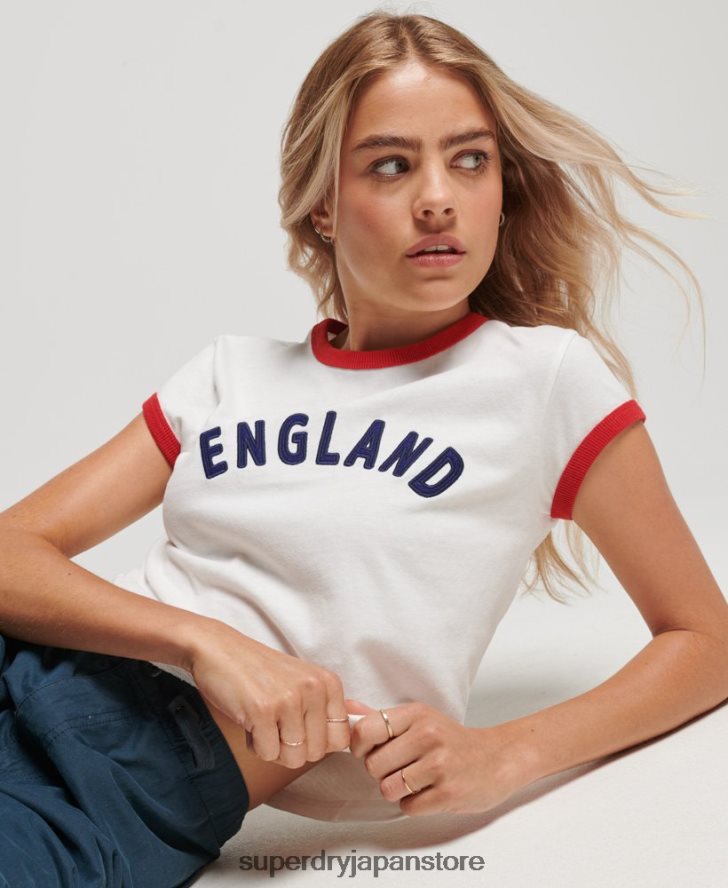 フットボールイングランドキャップTシャツ 女性 Superdry x Ringspun 衣類 白 2J62PZ2751