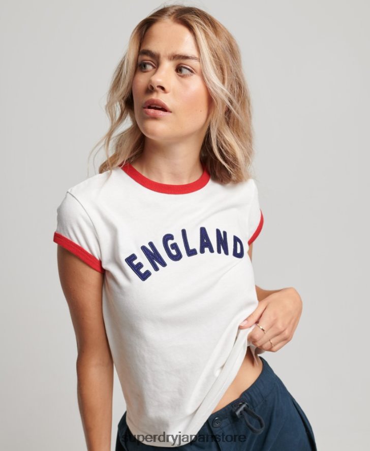 フットボールイングランドキャップTシャツ 女性 Superdry x Ringspun 衣類 白 2J62PZ2751
