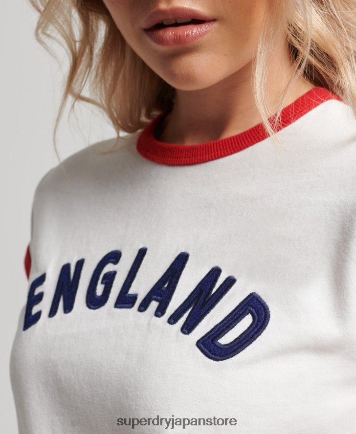 フットボールイングランドキャップTシャツ 女性 Superdry x Ringspun 衣類 白 2J62PZ2751