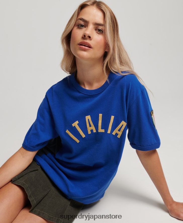 サッカーイタリアTシャツ 女性 Superdry x Ringspun 衣類 青 2J62PZ2827
