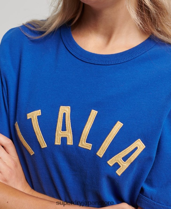 サッカーイタリアTシャツ 女性 Superdry x Ringspun 衣類 青 2J62PZ2827