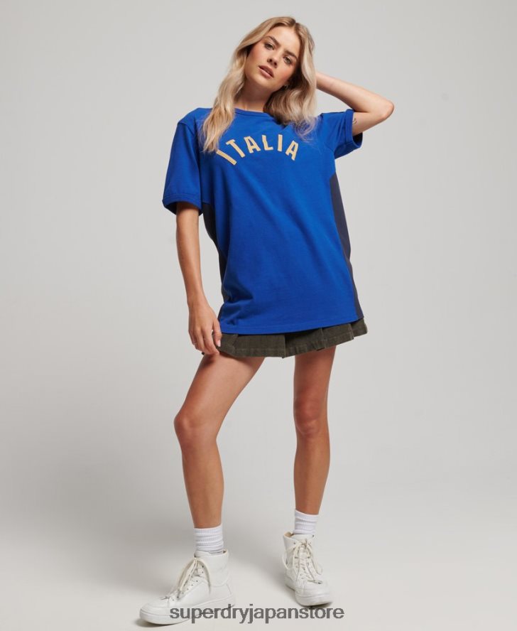 サッカーイタリアTシャツ 女性 Superdry x Ringspun 衣類 青 2J62PZ2827
