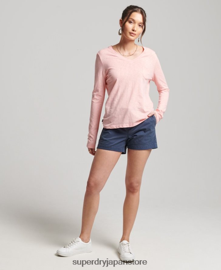 オーガニックコットン 長袖ポケット Vネックトップ 女性 Superdry 衣類 ピンク 2J62PZ6552