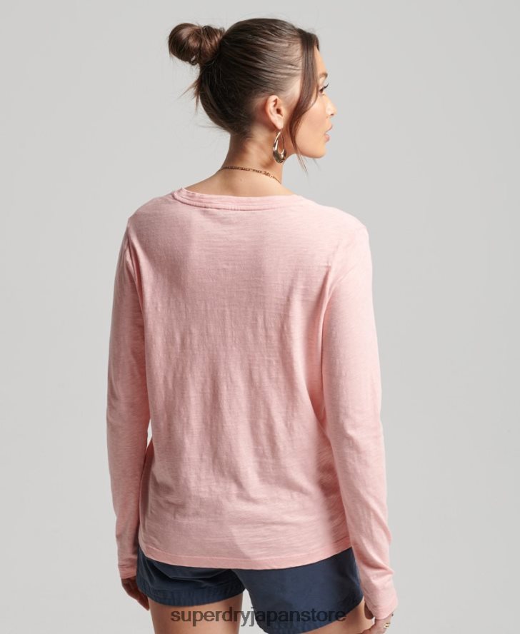 オーガニックコットン 長袖ポケット Vネックトップ 女性 Superdry 衣類 ピンク 2J62PZ6552
