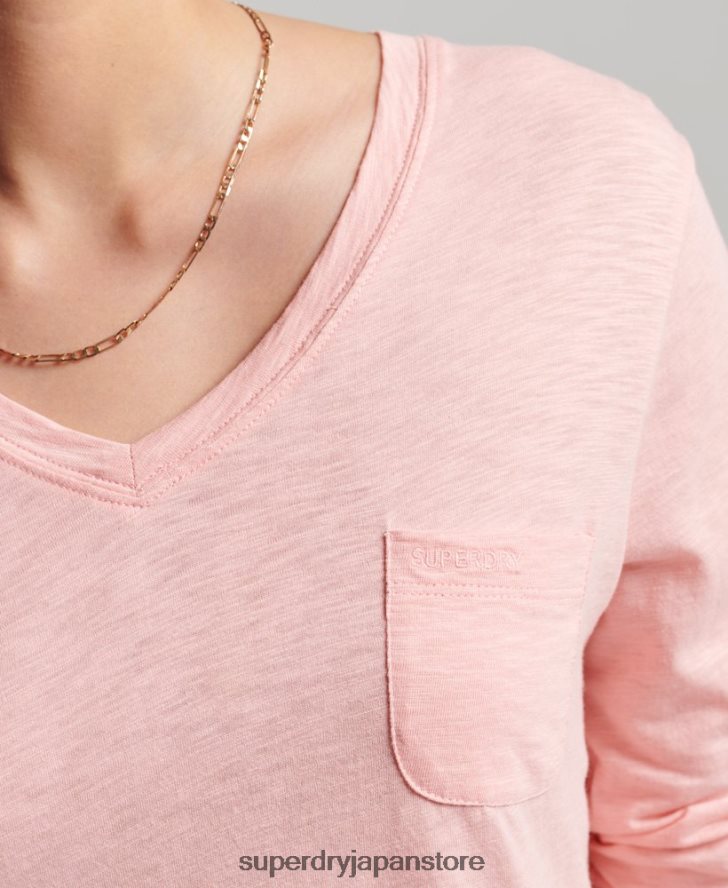 オーガニックコットン 長袖ポケット Vネックトップ 女性 Superdry 衣類 ピンク 2J62PZ6552