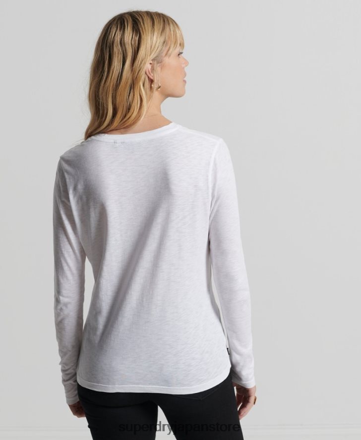 オーガニックコットン 長袖ポケット Vネックトップ 女性 Superdry 衣類 白 2J62PZ6556