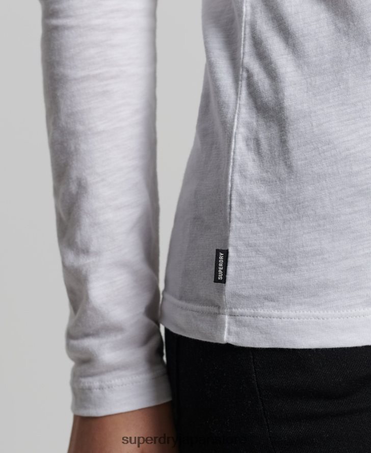 オーガニックコットン 長袖ポケット Vネックトップ 女性 Superdry 衣類 白 2J62PZ6556
