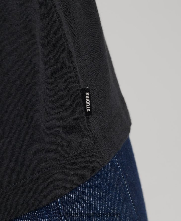 オーガニックコットン 長袖ポケット Vネックトップ 女性 Superdry 衣類 黒 2J62PZ6562
