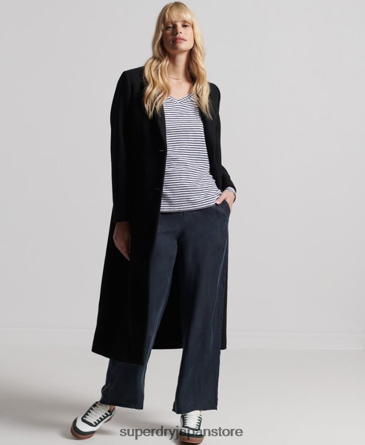 オーガニックコットン 長袖ポケット Vネックトップ 女性 Superdry 衣類 海軍 2J62PZ6570