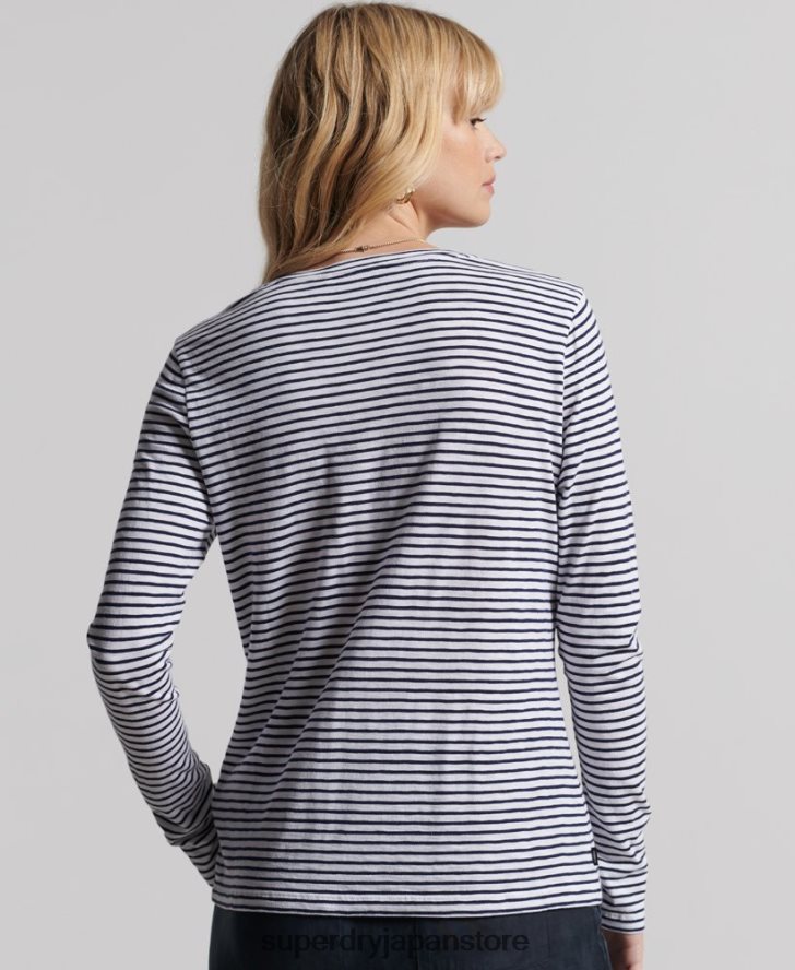 オーガニックコットン 長袖ポケット Vネックトップ 女性 Superdry 衣類 海軍 2J62PZ6570