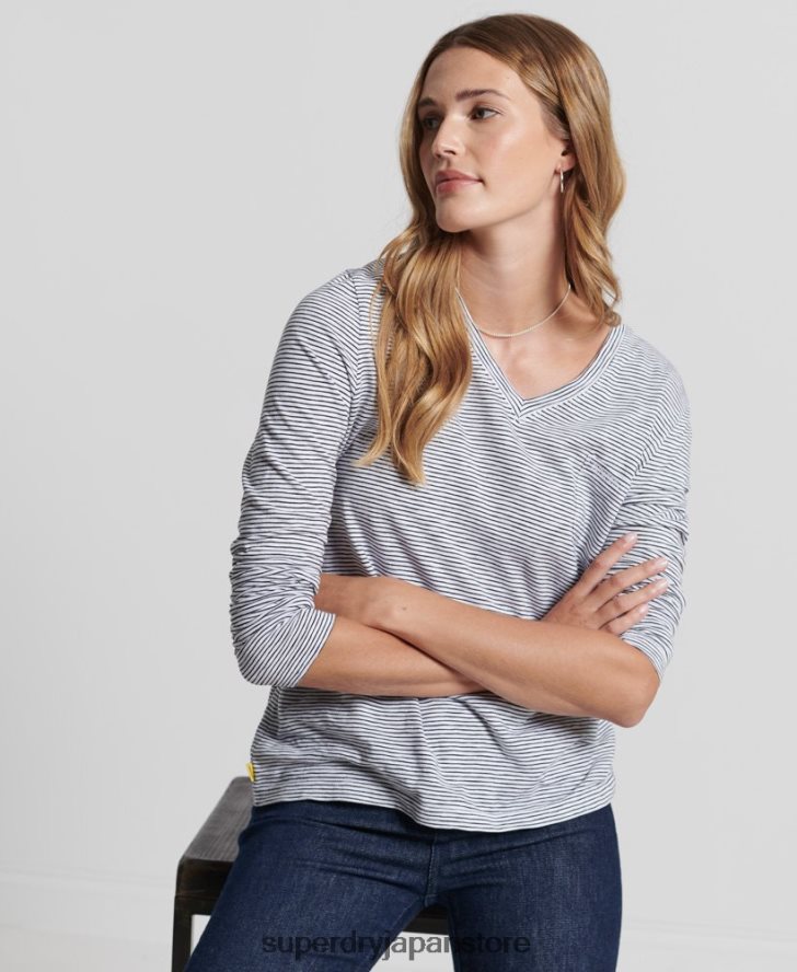 オーガニックコットン 長袖ポケット Vネックトップ 女性 Superdry 衣類 白 2J62PZ6583