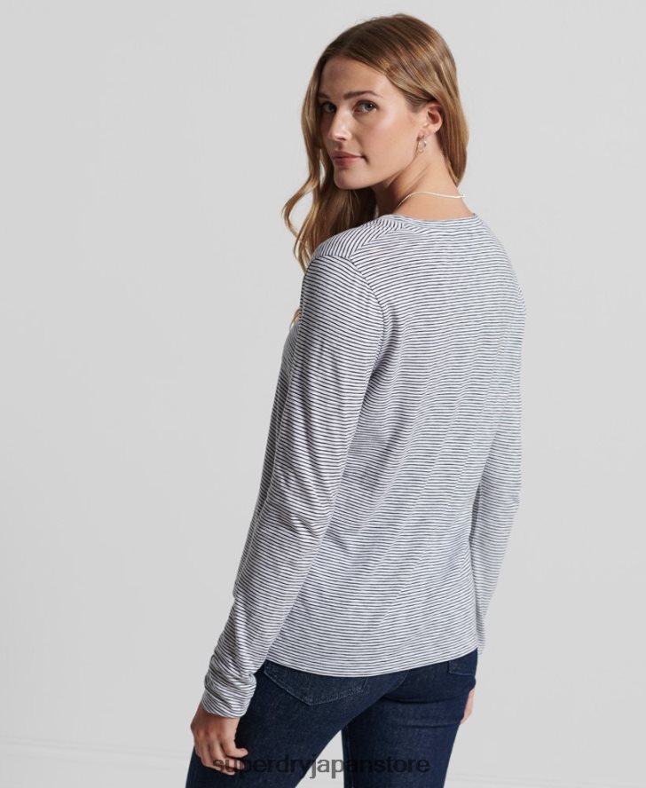 オーガニックコットン 長袖ポケット Vネックトップ 女性 Superdry 衣類 白 2J62PZ6583